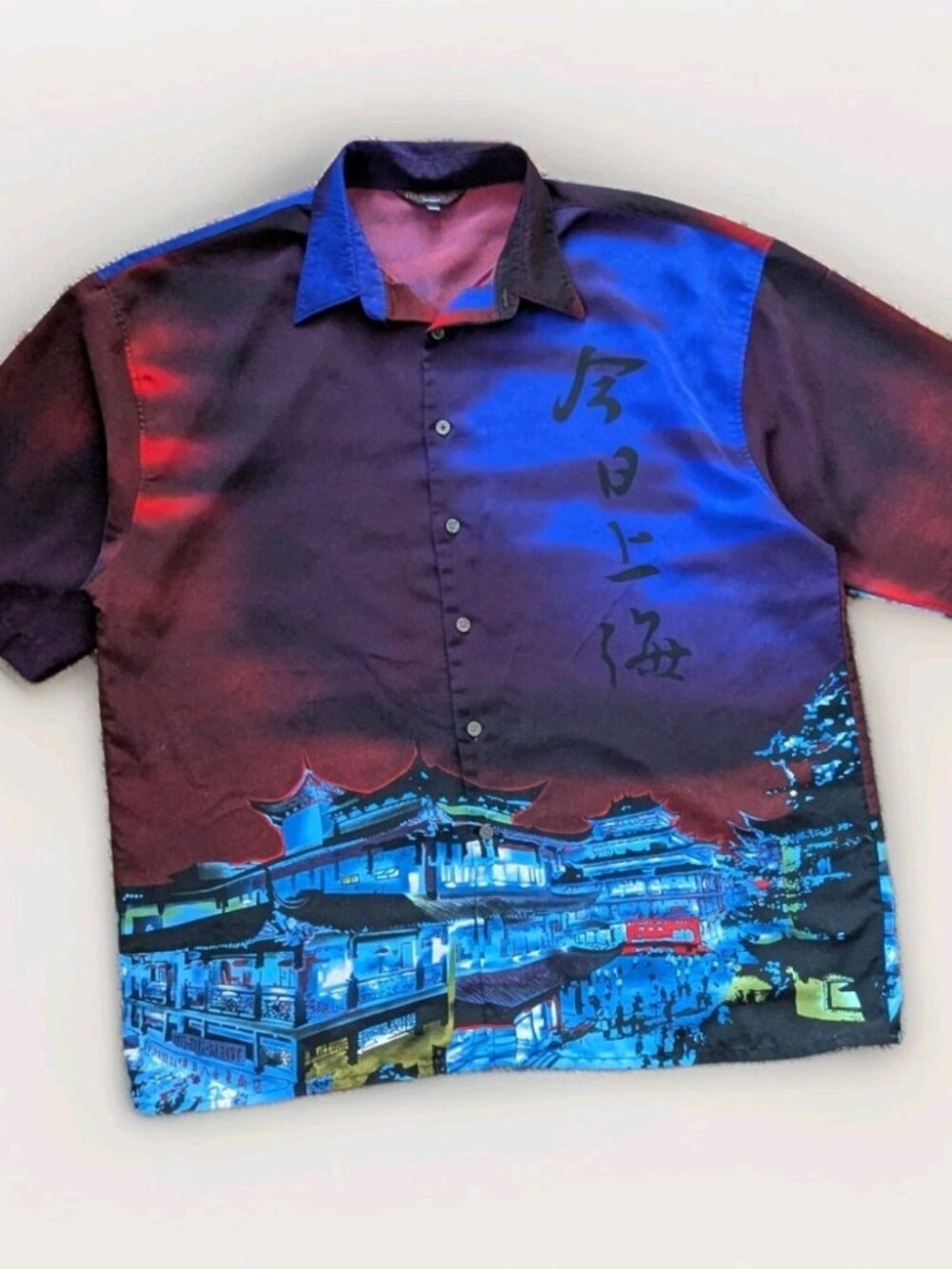 Vintage Mecca Sport Shanghai Night Scene Shirt 2XL Yu Garden AOP Button XXL